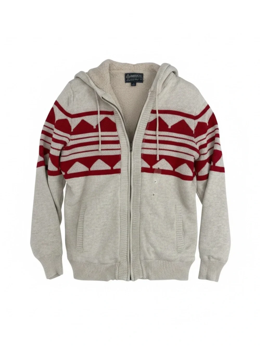 Men’s Beige & Red Zip-Up Hooded ,  Sherpa Lined Sweater - NWT